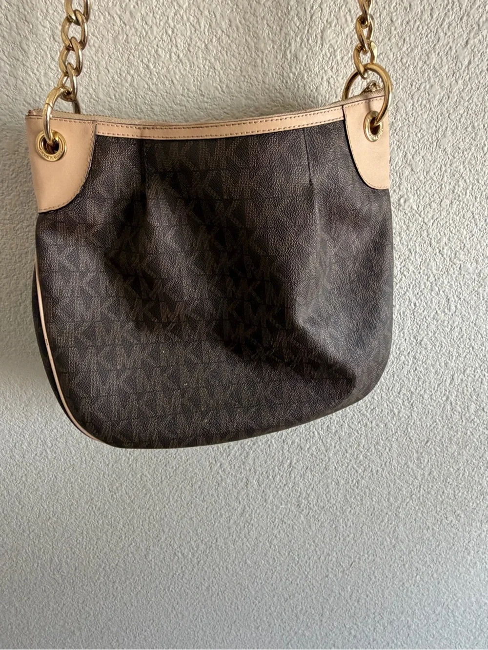 Michael Kors Brown and Cream Signature Logo Shoulder Bag